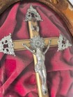 Antique French Victorian Crucifix Shadow Box - Oval Carved Wood Frame - 15 