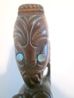Maori Artist Carved Wood Teko Tiki Sculpture New Zealand Paua Shell Eyes 12 