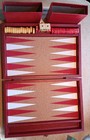 Vtg Gamophiles Crisloid Bakelite Travel Backgammon Game Set  Red Yellow Swirl 