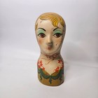 Vintage Mexican Folk Art Hand Painted Millinery Mannequin Head Hat Display Bust