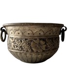 Antique Safavid Copper Bowl Handcrafted Islamic Art Engraved With Carved Handle