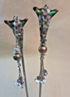 Vintage Cloisonn   Hair Sticks Pair     Floral Enamel Dangles   Beads 10 5   