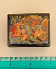 Hinged  Vintage Palekh Black Lacquer Box Featuring  russian Winter 