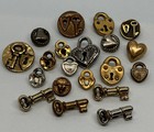 20 Vintage Button Lot Lock Heart Key Realistic Shape Metallic Plastic Kiddie