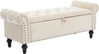51 Inch Storage Bench Beige Chenille Upholstered Tufted Ottoman Bedroom Entryway