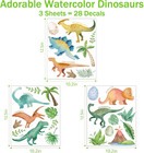Watercolor Dinosaur Wall Decals - 28 Pcs Peel And Stick Dino Decor For Boys    Bed