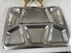 Set Of 2 Vintage Metal Food Trays Stainless Steel Cafeteria Lunch School Camping