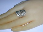 Vintage Sterling Silver Flowing Hair Lady Ring W  Flowers   Garnets- Size 6 