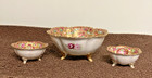 Vintage Trio Of Hand Painted Rose Floral Pattern Footed Bowls With Gilding
