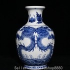 12 2  Old Chinese Qianlong Marked Blue White Porcelain Fengshui Pair Dragon Vase