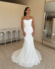 Sleeveless Satin Wedding Dresses Mermaid Strapless Sweep Train Bridal Gowns