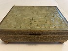 Antique Chinese  Carved White Jade Floral   Birds Scene  Solid Brass Carved Base
