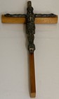 Vintage Wooden Brass Metal Cross Crucifix Holy Religious Christ Wall Hanging