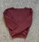 Burgundy Rib-knit Square Neck Quarter Sleeve Pullover Sweater S