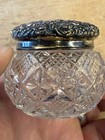 Antique Cut Glass Crystal Vanity Jar With Sterling Silver Lid