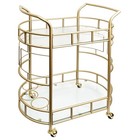 2-tier Bar Cart W  Rolling Casters Wine Bottle Holders Metal Glass Serving Cart