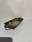 Vintage Silver Plated Footed Serving Tray Twin Handles Scalloped Bread Platter