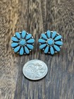 Native American Navajo Handmade Sterling Silver Turquoise Cluster Stud Earrings