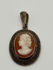 Vintage Theodor Fahrner Carved Cameo Sterling Silver Gilt Pendant Germany