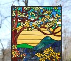 Tiffany Style Stained Glass Window Panel Valley View  20  X 33 75 