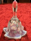 Vintage Fenton Glass Bell Clear Opalescent Ruffled Hand Painted Floral Signed