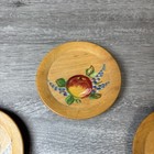 Vintage Wooden Hand Painted Coasters 3 25    Apples Fruit Flower Art Mcm Set Of 6