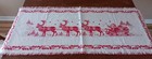 Vintage 60s Germany Christmas Table Runner Santa   Reindeer Red