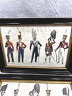 Antique Soldiers Framed Print Pair Hand Colored English  Red Coat 18th Original