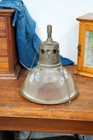 Vintage Lobay Holophane Industrial Factory Pendant Light Ribbed Glass Shade