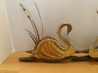 Vintage Mcm Brass  Copper  Wood Swan Wall Decor  Cattails  Set Of 2