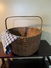 Antique Handmade Woven Gathering Basket With Handle  14    X 14    X 7 1 2 Deep 