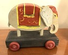 Primitive Colorful Handmade Wooden Elephant Pull Toy Decoration
