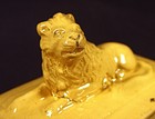 Rare 1800s Antique Reclining Lion Match Box Safe Yellow Ware Mint