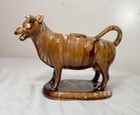 Rare Early Antique Staffordshire Pottery Brown Drip Glaze Cow Creamer Sculpture 