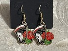 Gothic Skull Roses Halloween Charm Gold Dangle Bohemian Fashion Fun Earring Set