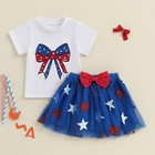 Toddler Baby Girl 4th Of July 12-18 Months White American Flag Bow Embroidery