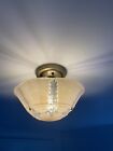 Antique Vintage Art Deco Ceiling Chandelier Glass    3 Chain Light Fixture   