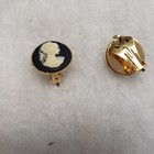 Vtg Nos Gold Tone Black White Cameo Clip On Earrings