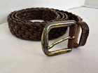    men   s Braided Leather Belt Brown Brass Buckle Size 38 Woven Made In Turkey