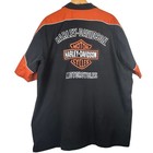 Men Harley Davidson Button Up Shirt Black Orange Biker Logo Workwear Euc