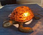 Vintage Tortoise Turtle Night Light Glass Cast Iron Base Table Lamp Amber 17b