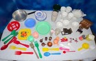 Mixed Lot Vintage Toy Dishes Plates Silverware Carzol Tea Set Amsco 70 Pcs