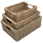 Seagrass Storage Baskets Set Of 3 Natural Wicker Organizers W  Handles Kitchen