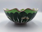 Stunning Antique Famille Verte Bok Choy Cabbage Porcelain Bowl 6  Rose Birds