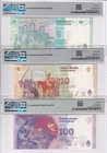 Argentina Set 3  5 10 100 Pesos 2016 P 358 359 360 Gem Unc Pmg 66 Epq