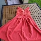Red Coral Lace Cocktail Dress Sleeveless With Bow Detai Party Wear For Woman