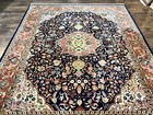 Indo Per sian Rug 8x10 Midnight Blue Red Handmade Vintage Wool Medallion Carpet