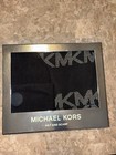 New Michael Kors 2 Piece Set Hat And Scarf Black And Gold Mk Logo Nib