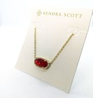 New Kendra Scott Elisa Pendant Gold Necklace In Clear Berry Red