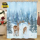 Christmas Shower Curtain Sets  Winter Forest Deer Pine Tree Snowflake Shower Cur